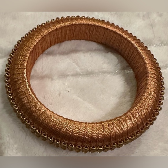 Cord covered brown and gold bangle bracelet set - set of 2. - Picture 3 of 3